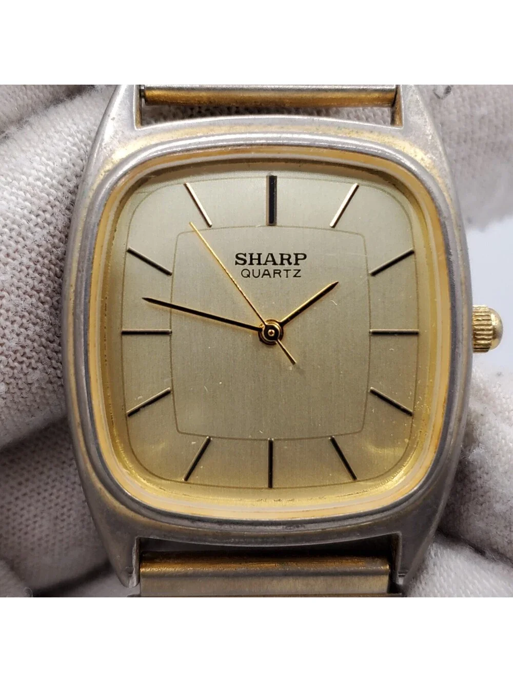 Vintage Sharp Quartz Watch 29mm Square Adjustable Band Tone New Battery